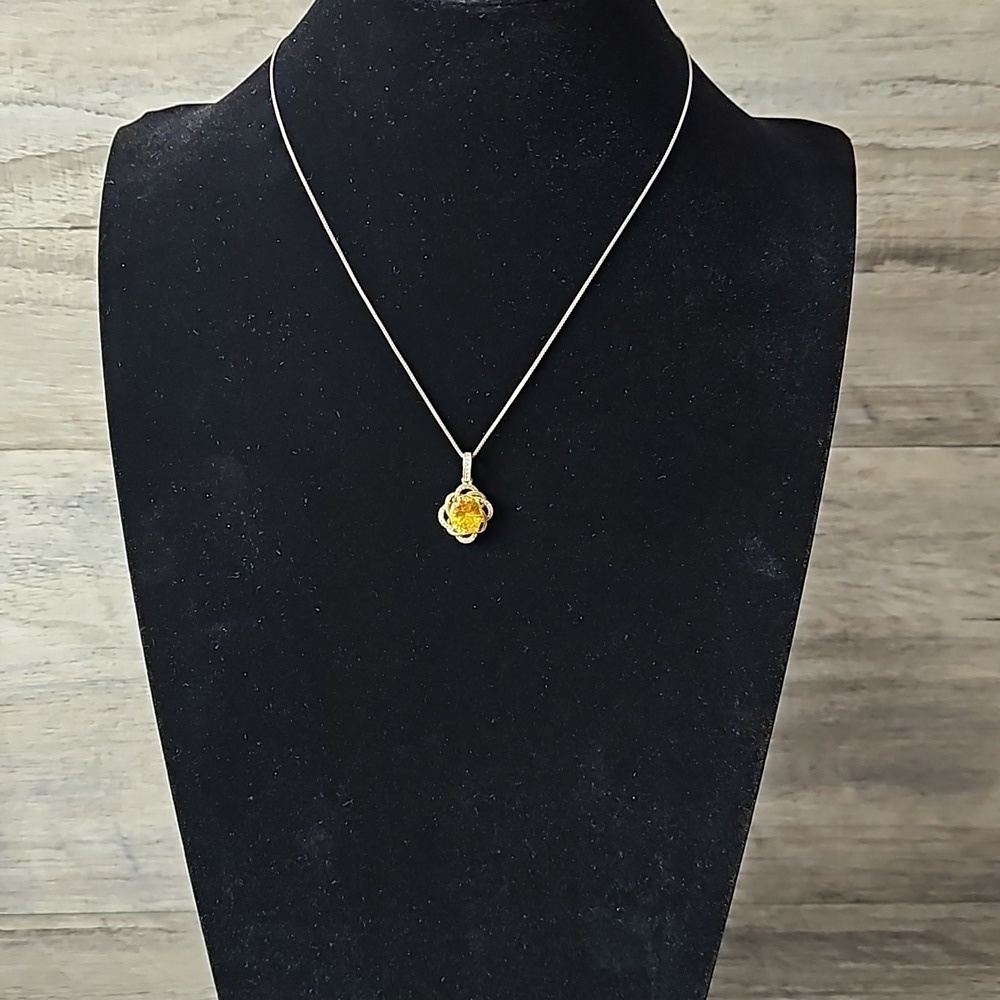 Gold Tone Citrine Faux Gemstone Cubic Zirconia Pendant Necklace